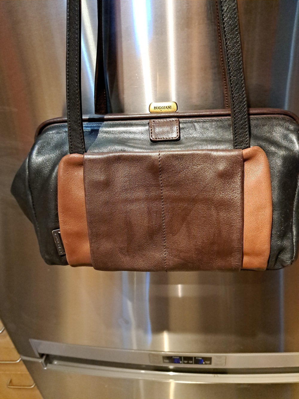 Buggiani Two-Tone Brown & Black Leather Hobo Bag